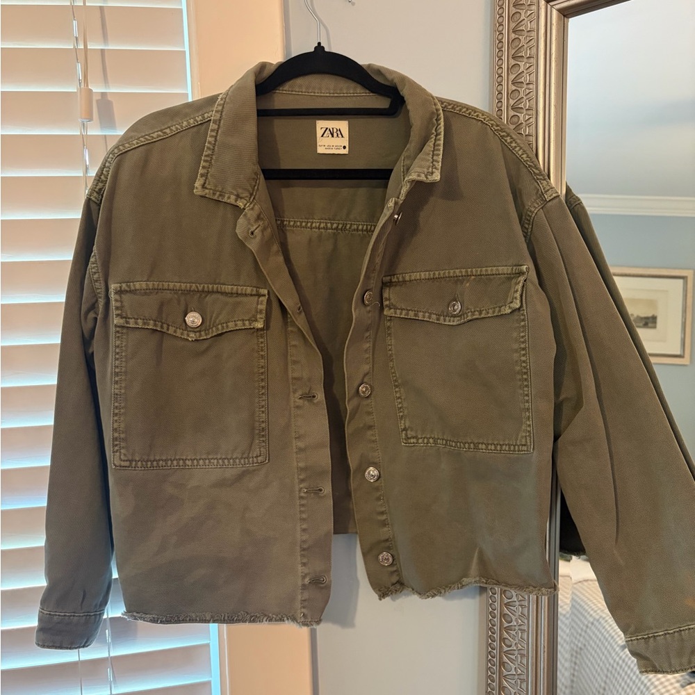 Zara Army Green Collared Shirt- Jacket